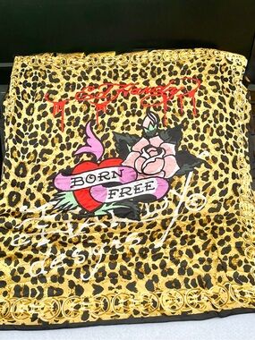 Ed Hardy Leopard Skull Scarf 42" Square NWT Tattoo Y2K Rock Chic